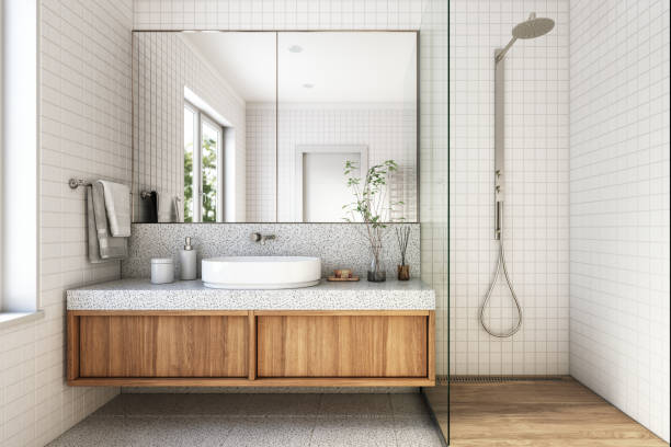 modern bathroom interior stock photo 3d render